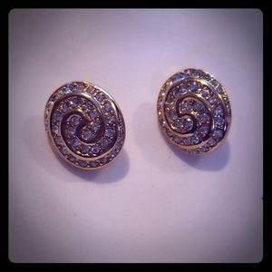 Dior Gold Cubic Zirconia Swirl Clip On Earrings